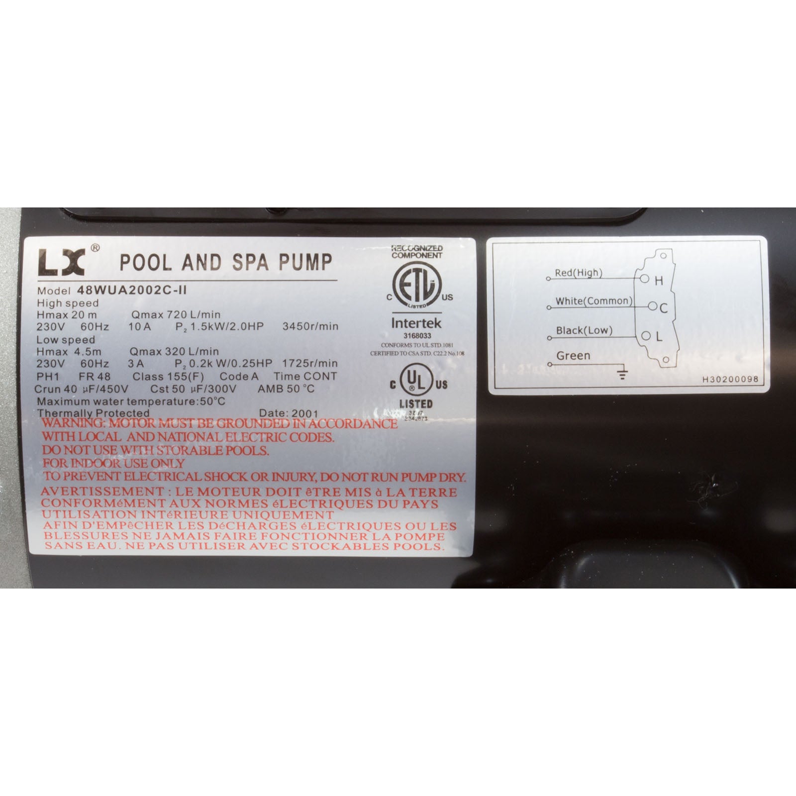 LX Spa Jet Pump, 2HP, 230V, 2-Speed, 48 Frame, 2" Inlet & Discharge