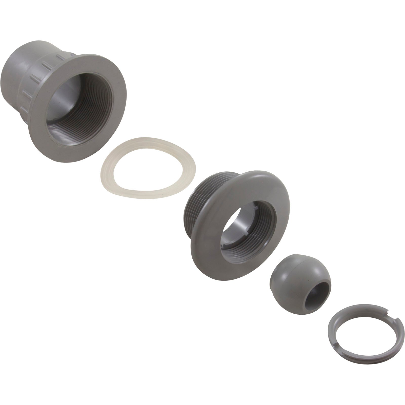 Fiberglass Wall Fitting & Flush Eyeball, 1 1/2" Socket x 2" Spigot, Gray (25523-701-000)