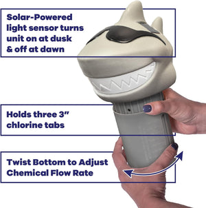 GAME Solar Light Up Shark Chlorinator, Mid-Size, Holds Three (3) 3" Tablets (12302-BB)